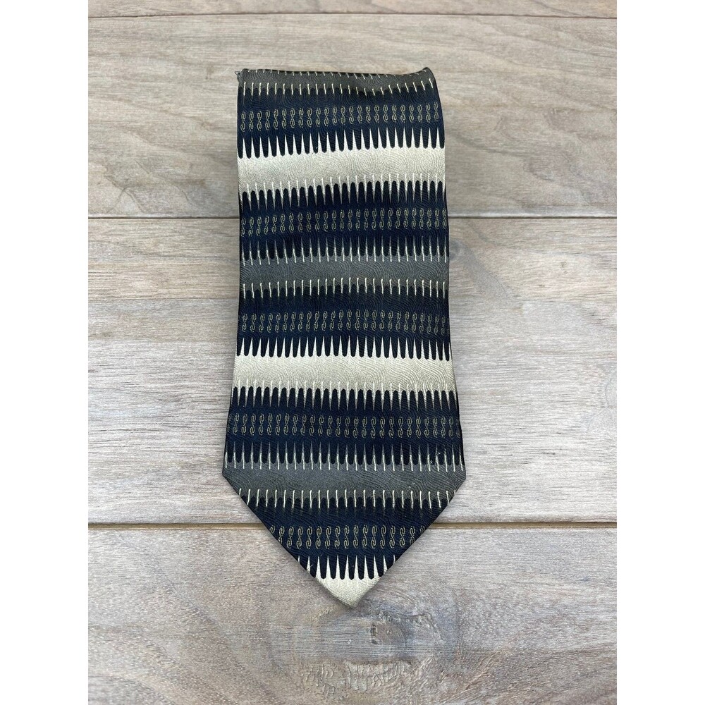 Giorgio Brutini Men's Tie Black Beige Gray Striped Silk